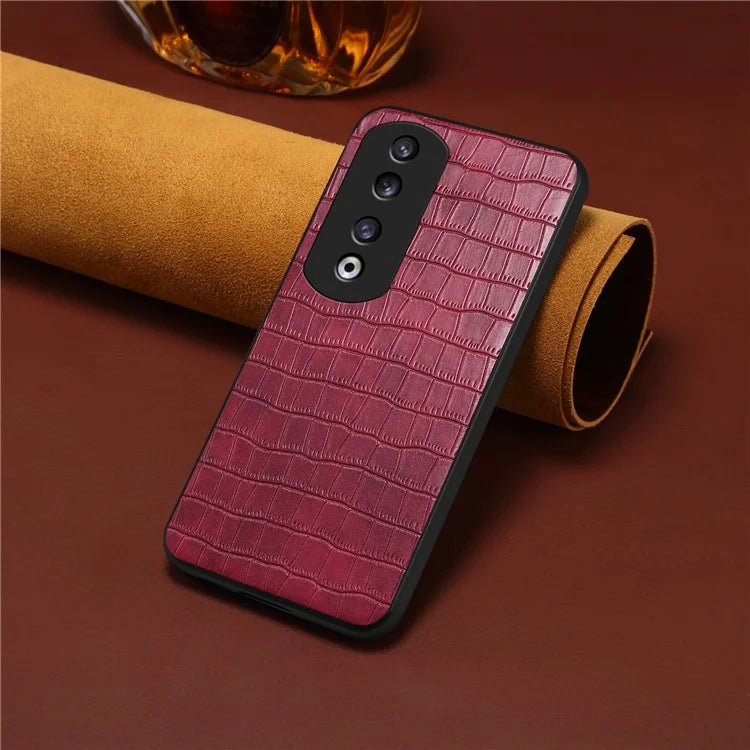 For Honor 90 Pro Case Leather+PC+TPU Hybrid Shell Crocodile Textured Phone Cover
