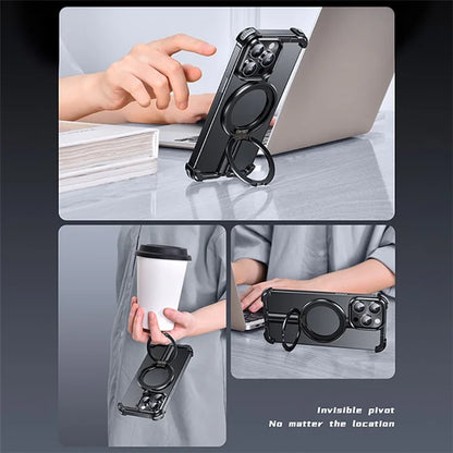 Aluminum Alloy + TPU Case for iPhone 14 Pro Max Kickstand Borderless Phone Cover Compatible with MagSafe
