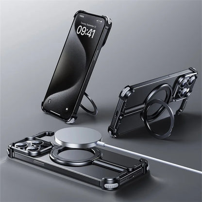 Aluminum Alloy + TPU Case for iPhone 14 Pro Max Kickstand Borderless Phone Cover Compatible with MagSafe