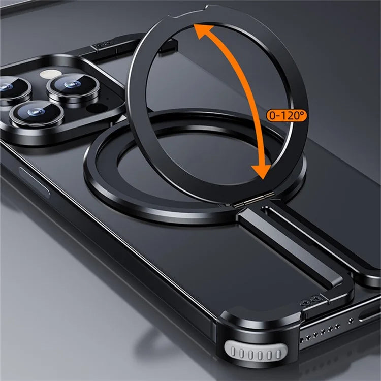 Aluminum Alloy + TPU Case for iPhone 14 Pro Max Kickstand Borderless Phone Cover Compatible with MagSafe