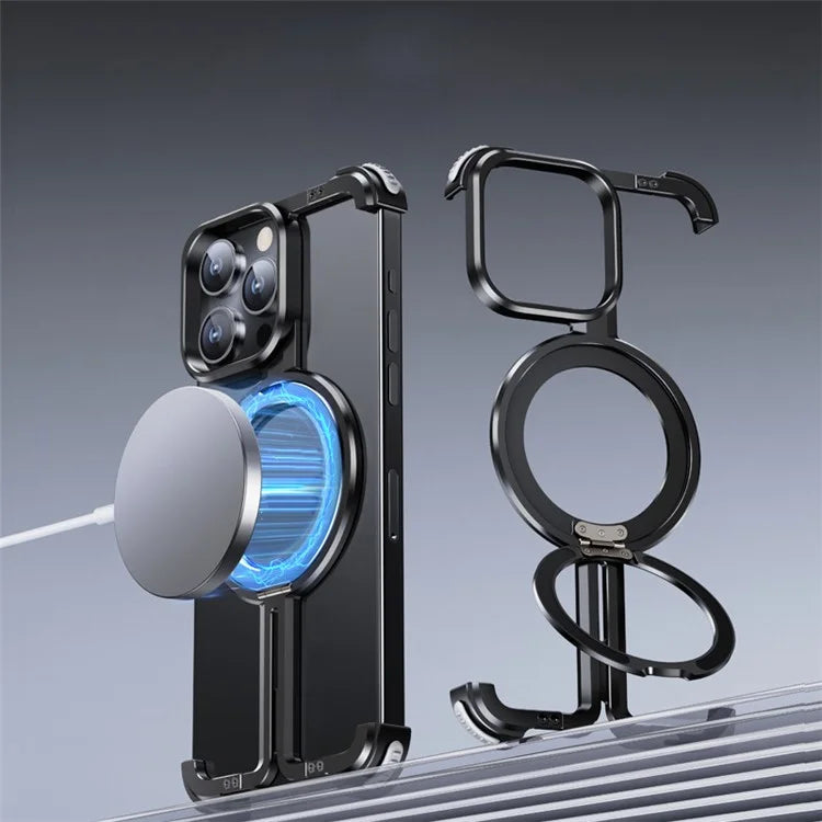 Aluminum Alloy + TPU Case for iPhone 14 Pro Max Kickstand Borderless Phone Cover Compatible with MagSafe