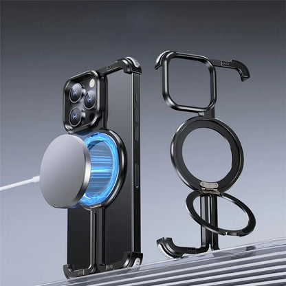Aluminum Alloy + TPU Case for iPhone 14 Pro Max Kickstand Borderless Phone Cover Compatible with MagSafe