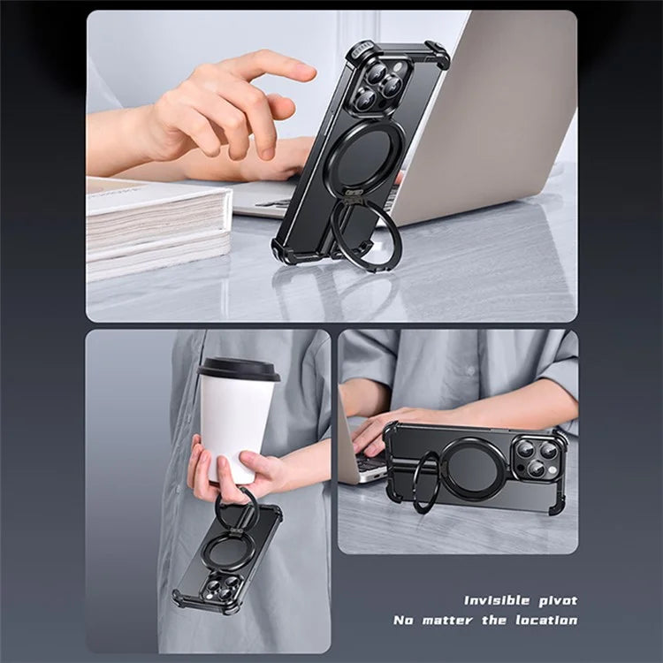 Aluminum Alloy + TPU Case for iPhone 14 Pro Max Kickstand Borderless Phone Cover Compatible with MagSafe