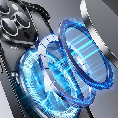For iPhone 15 Pro Max Borderless Case Metal + TPU Kickstand Phone Cases Compatible with MagSafe