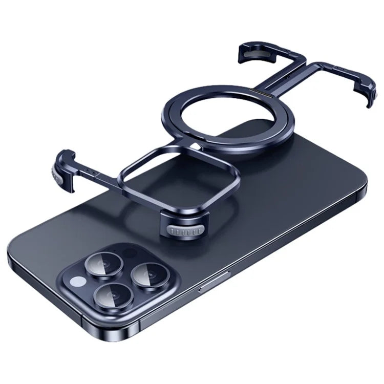 For iPhone 15 Pro Max Borderless Case Metal + TPU Kickstand Phone Cases Compatible with MagSafe