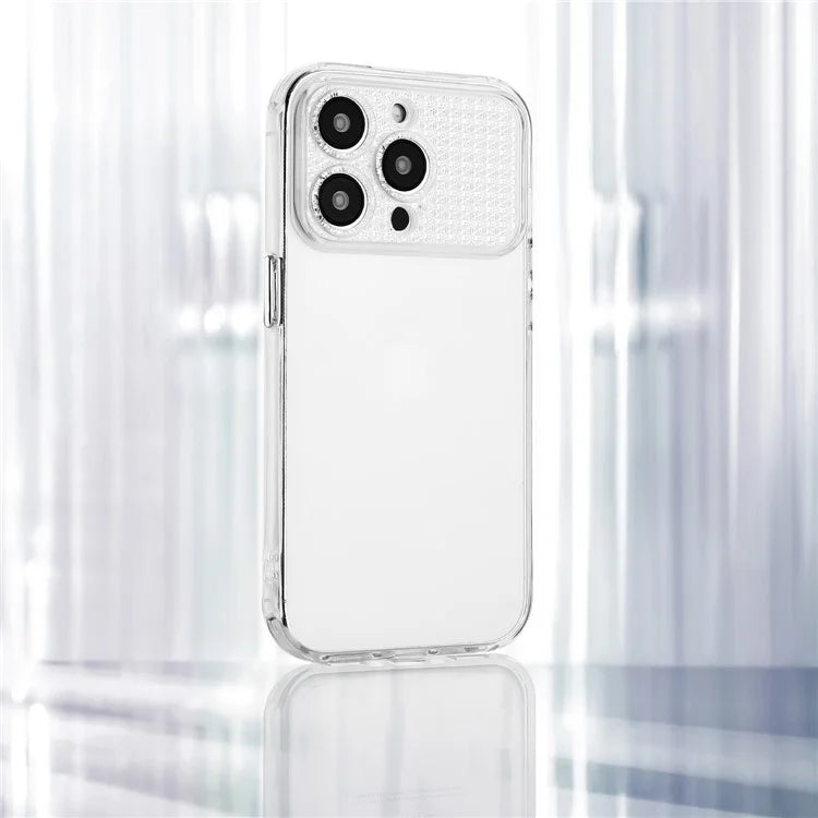 For iPhone 15 Pro TPU Case Rhinestone Decor Transparent Drop-proof Smartphone Cover