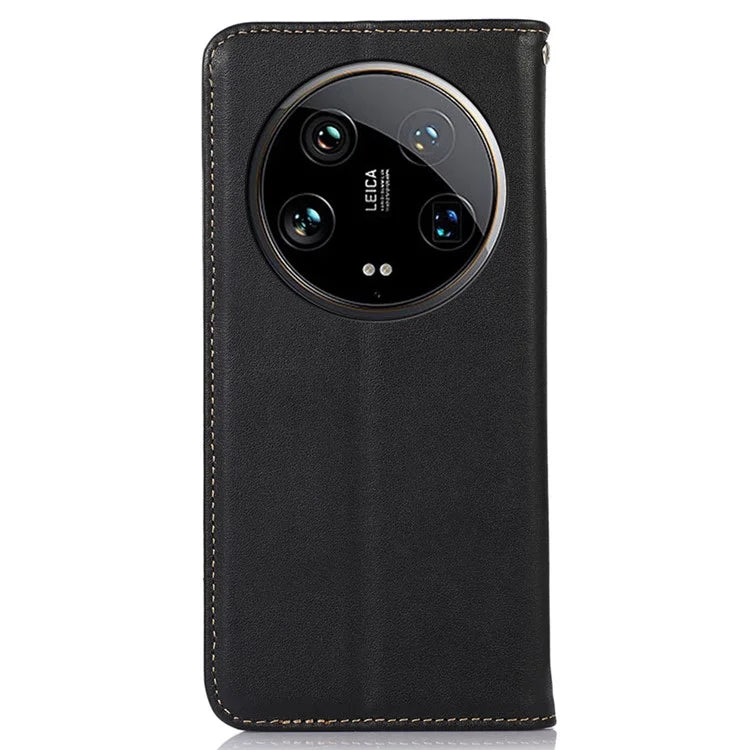 KHAZNEH For Xiaomi 14 Ultra Case RFID Blocking Wallet Genuine Cow Leather Phone Cover