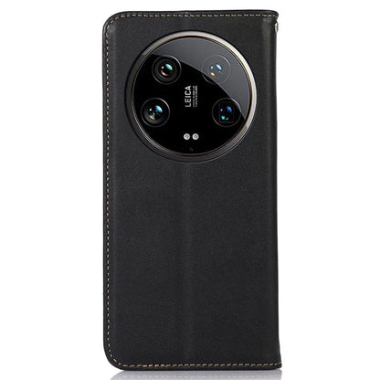 KHAZNEH For Xiaomi 14 Ultra Case RFID Blocking Wallet Genuine Cow Leather Phone Cover