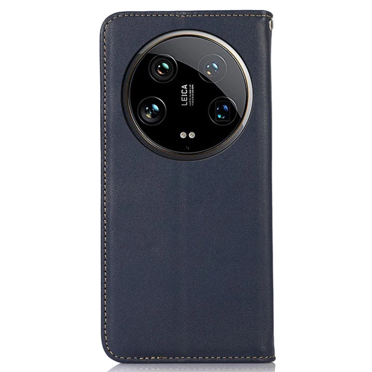 KHAZNEH For Xiaomi 14 Ultra Case RFID Blocking Wallet Genuine Cow Leather Phone Cover