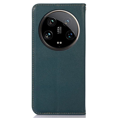 KHAZNEH For Xiaomi 14 Ultra Case RFID Blocking Wallet Genuine Cow Leather Phone Cover