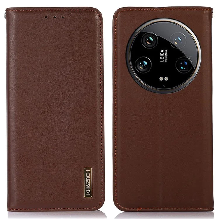 KHAZNEH For Xiaomi 14 Ultra Case RFID Blocking Wallet Genuine Cow Leather Phone Cover