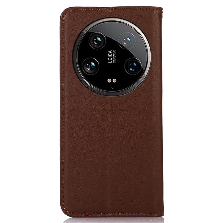 KHAZNEH For Xiaomi 14 Ultra Case RFID Blocking Wallet Genuine Cow Leather Phone Cover