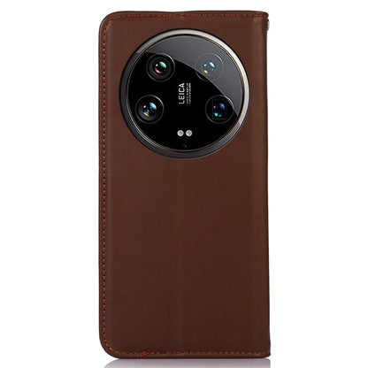 KHAZNEH For Xiaomi 14 Ultra Case RFID Blocking Wallet Genuine Cow Leather Phone Cover