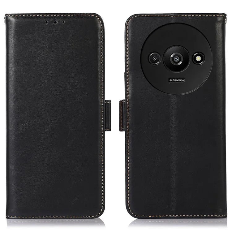 For Xiaomi Redmi A3 Case Crazy Horse Texture Genuine Cow Leather Phone Wallet Cover
