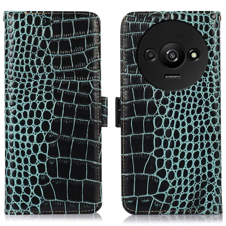 For Xiaomi Redmi A3 Case Genuine Cow Leather Wallet Phone Cover Crocodile Texture