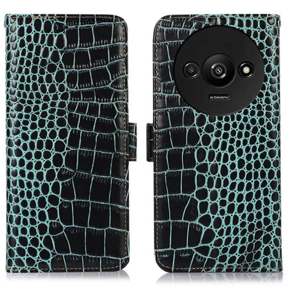 For Xiaomi Redmi A3 Case Genuine Cow Leather Wallet Phone Cover Crocodile Texture