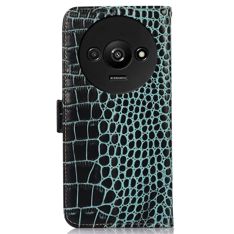For Xiaomi Redmi A3 Case Genuine Cow Leather Wallet Phone Cover Crocodile Texture