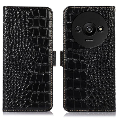 For Xiaomi Redmi A3 Case Genuine Cow Leather Wallet Phone Cover Crocodile Texture