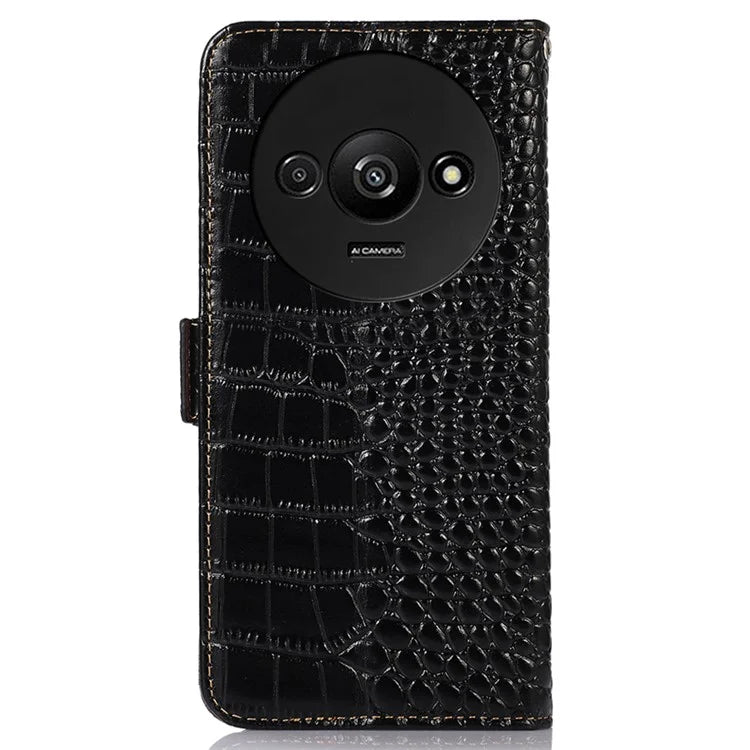 For Xiaomi Redmi A3 Case Genuine Cow Leather Wallet Phone Cover Crocodile Texture