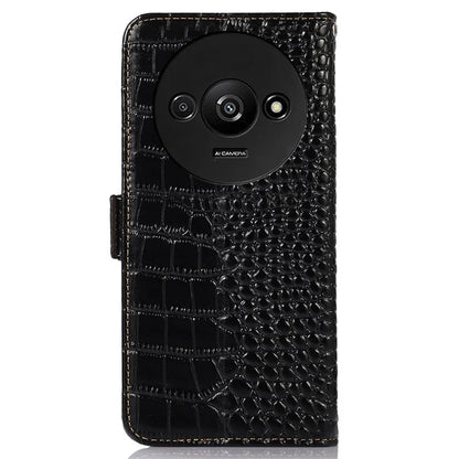 For Xiaomi Redmi A3 Case Genuine Cow Leather Wallet Phone Cover Crocodile Texture