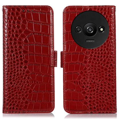 For Xiaomi Redmi A3 Case Genuine Cow Leather Wallet Phone Cover Crocodile Texture