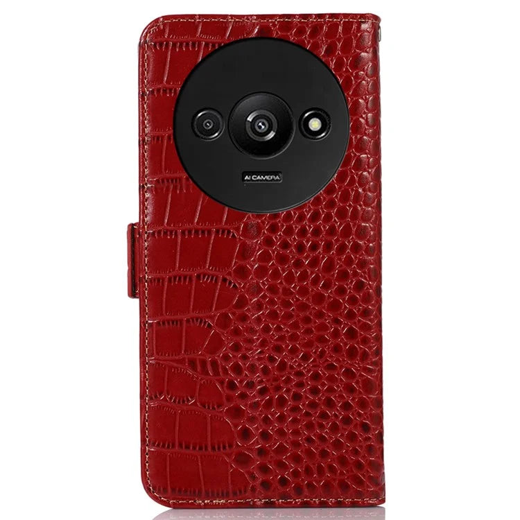 For Xiaomi Redmi A3 Case Genuine Cow Leather Wallet Phone Cover Crocodile Texture
