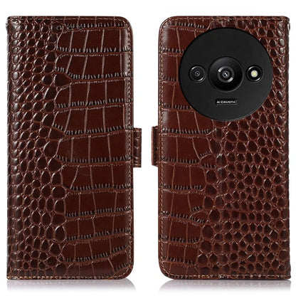 For Xiaomi Redmi A3 Case Genuine Cow Leather Wallet Phone Cover Crocodile Texture
