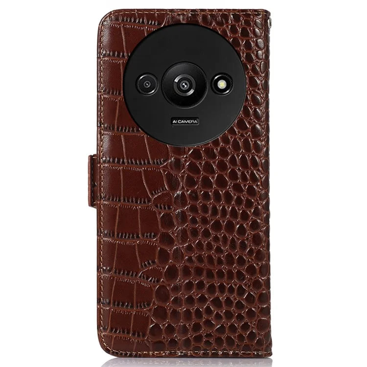 For Xiaomi Redmi A3 Case Genuine Cow Leather Wallet Phone Cover Crocodile Texture