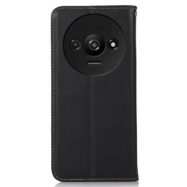 KHAZNEH For Xiaomi Redmi A3 Wallet Case Genuine Cow Leather Stand Phone Cover Nappa Texture