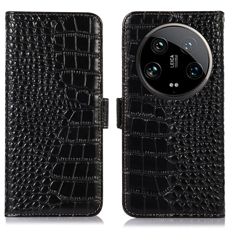 For Xiaomi 14 Ultra Wallet Case RFID Blocking Genuine Cow Leather Phone Cover