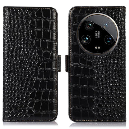 For Xiaomi 14 Ultra Wallet Case RFID Blocking Genuine Cow Leather Phone Cover