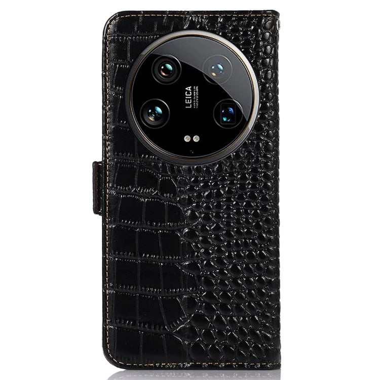 For Xiaomi 14 Ultra Wallet Case RFID Blocking Genuine Cow Leather Phone Cover