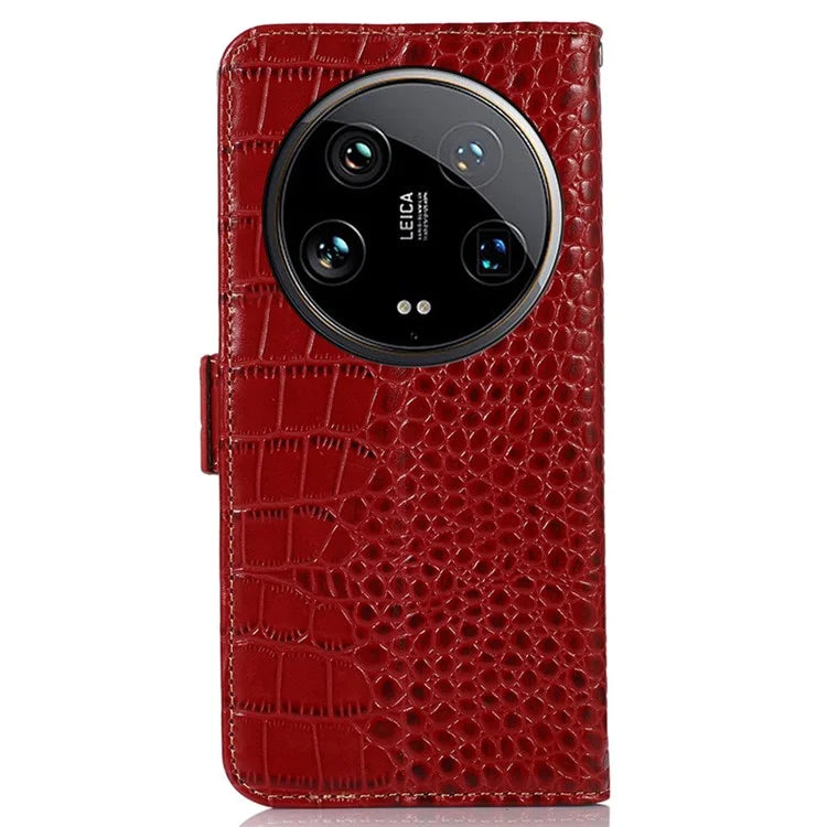 For Xiaomi 14 Ultra Wallet Case RFID Blocking Genuine Cow Leather Phone Cover