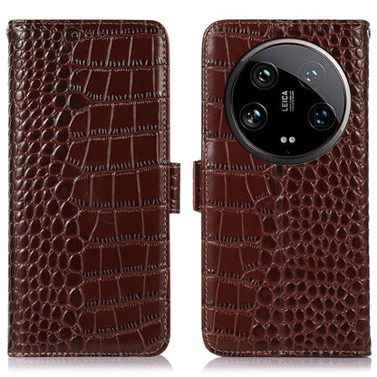 For Xiaomi 14 Ultra Wallet Case RFID Blocking Genuine Cow Leather Phone Cover