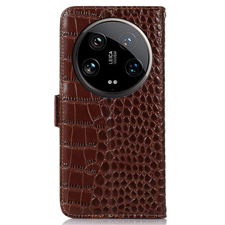 For Xiaomi 14 Ultra Wallet Case RFID Blocking Genuine Cow Leather Phone Cover
