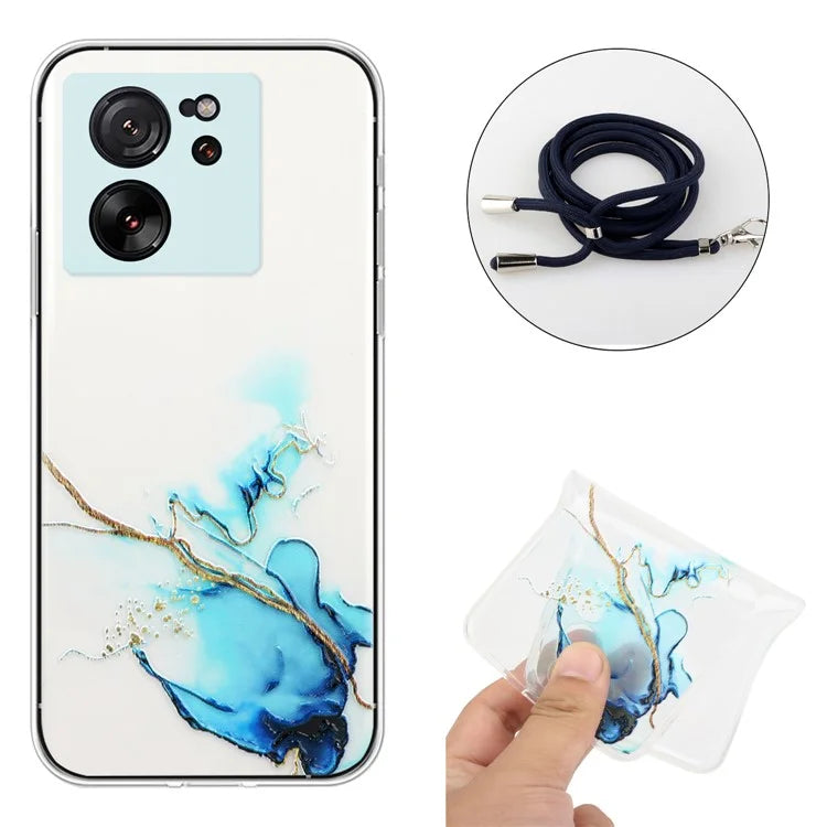 For Xiaomi Redmi K60 Ultra / 13T / 13T Pro Case Hollow Marble Pattern TPU Cell Phone Cover with Lanyard