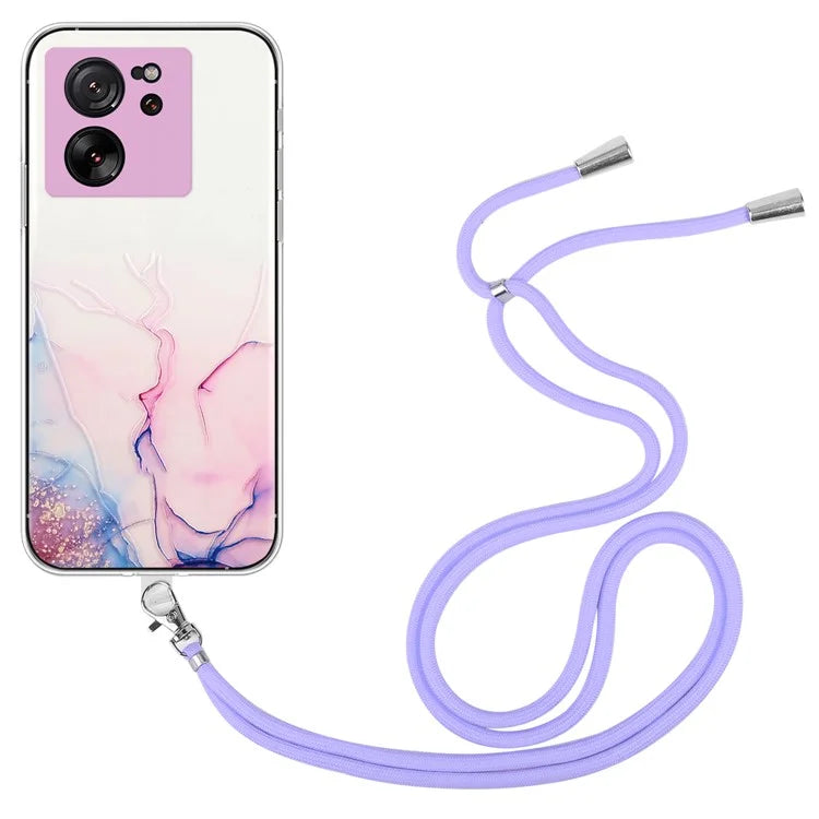 For Xiaomi Redmi K60 Ultra / 13T / 13T Pro Case Hollow Marble Pattern TPU Cell Phone Cover with Lanyard