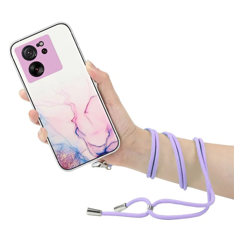 For Xiaomi Redmi K60 Ultra / 13T / 13T Pro Case Hollow Marble Pattern TPU Cell Phone Cover with Lanyard