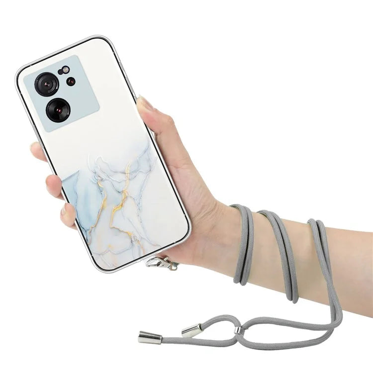 For Xiaomi Redmi K60 Ultra / 13T / 13T Pro Case Hollow Marble Pattern TPU Cell Phone Cover with Lanyard