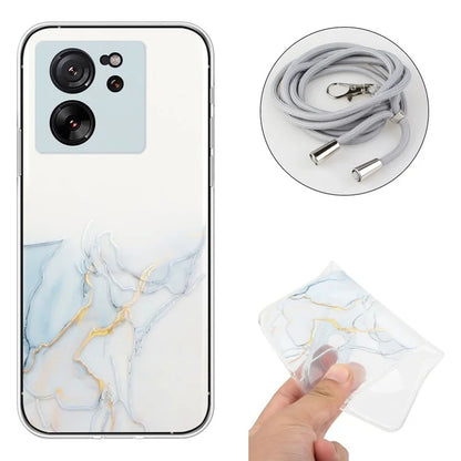 For Xiaomi Redmi K60 Ultra / 13T / 13T Pro Case Hollow Marble Pattern TPU Cell Phone Cover with Lanyard