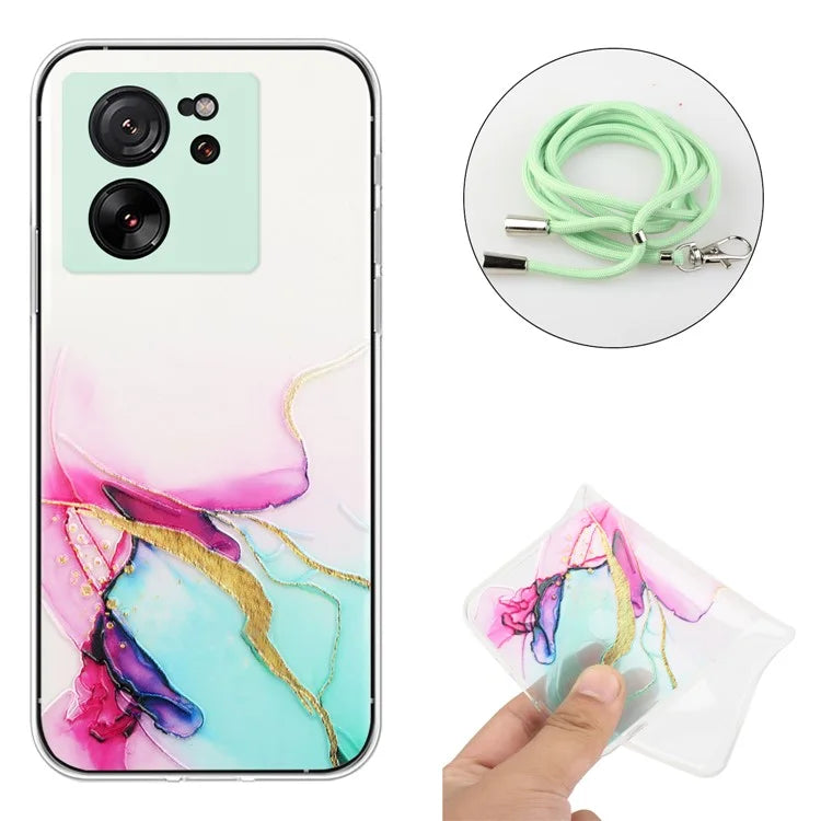 For Xiaomi Redmi K60 Ultra / 13T / 13T Pro Case Hollow Marble Pattern TPU Cell Phone Cover with Lanyard