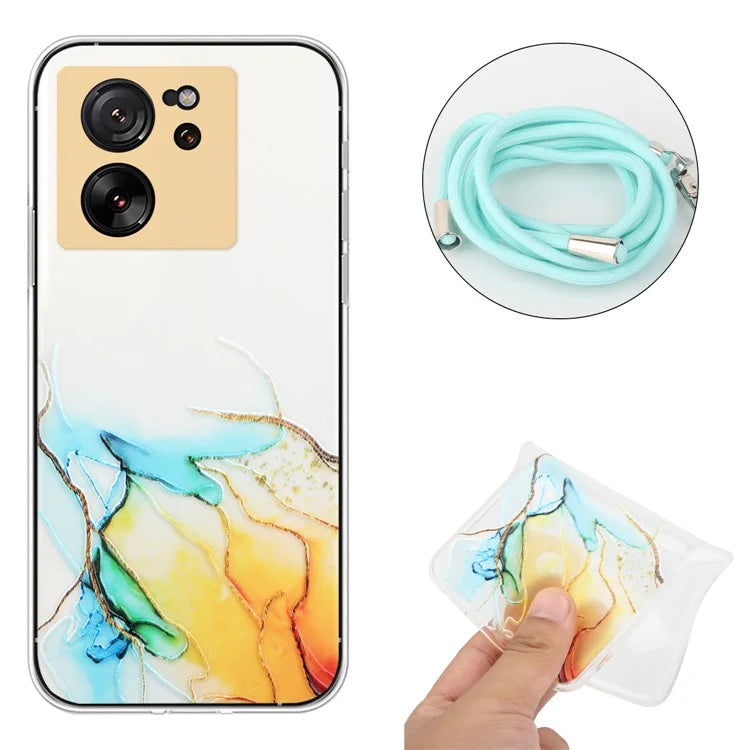 For Xiaomi Redmi K60 Ultra / 13T / 13T Pro Case Hollow Marble Pattern TPU Cell Phone Cover with Lanyard