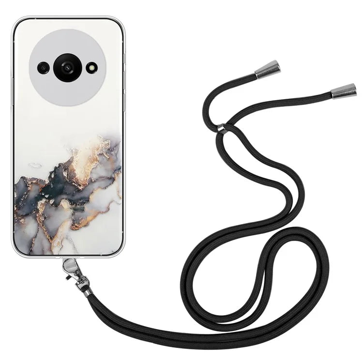 For Xiaomi Redmi A3 Slim Case Hollow Marble Pattern TPU Phone Cover with Lanyard