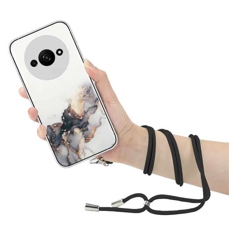 For Xiaomi Redmi A3 Slim Case Hollow Marble Pattern TPU Phone Cover with Lanyard