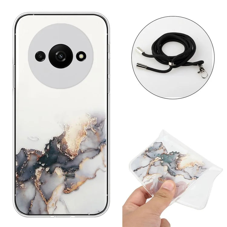 For Xiaomi Redmi A3 Slim Case Hollow Marble Pattern TPU Phone Cover with Lanyard