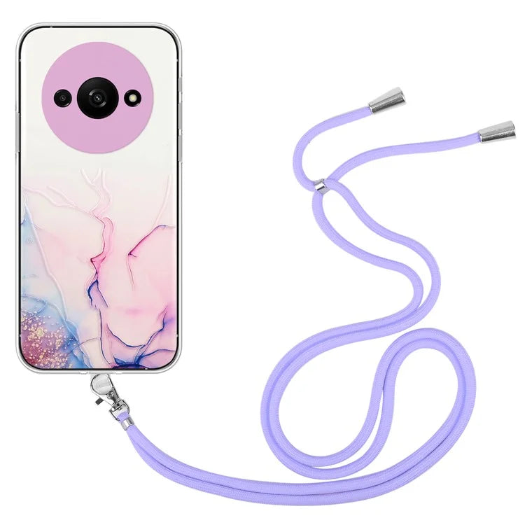 For Xiaomi Redmi A3 Slim Case Hollow Marble Pattern TPU Phone Cover with Lanyard