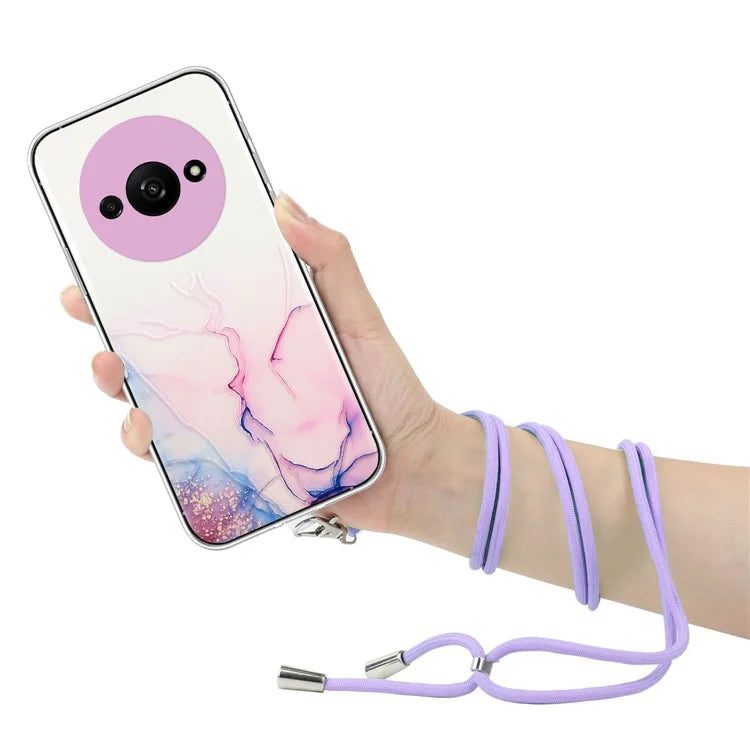 For Xiaomi Redmi A3 Slim Case Hollow Marble Pattern TPU Phone Cover with Lanyard