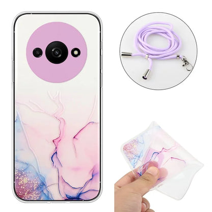 For Xiaomi Redmi A3 Slim Case Hollow Marble Pattern TPU Phone Cover with Lanyard