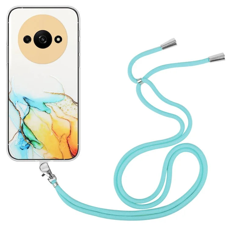 For Xiaomi Redmi A3 Slim Case Hollow Marble Pattern TPU Phone Cover with Lanyard
