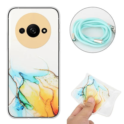 For Xiaomi Redmi A3 Slim Case Hollow Marble Pattern TPU Phone Cover with Lanyard